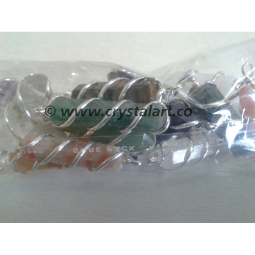 Mix Gemstone Wire Wrapped Pencil Pendants