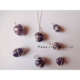 Amethyst Wire Wrapped Tumbled Pebble Pendant Stone