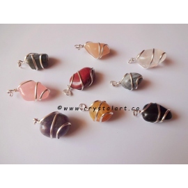 Mix Gemstone Wire Wrapped Tumbled Pebble Pendant Stone