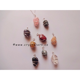 Mix Gemstone Wire Wrapped Tumbled Pebble Pendant Stone