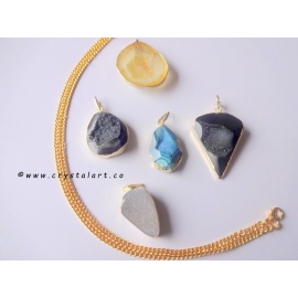 Mix Gemstone Natural Stones Druzy Pendants with Golden Plated Chain