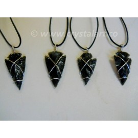 BLACK OBSIDIAN WIRE WRAPPED ARROWHEAD SLIDER CORD PENDANTS