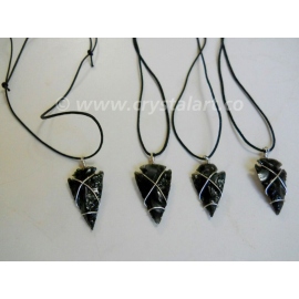 BLACK OBSIDIAN WIRE WRAPPED ARROWHEAD SLIDER CORD PENDANTS