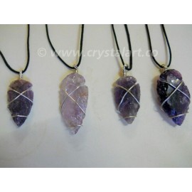 Amethyst Wire wrapped Arrowhead Slider cord Pendants