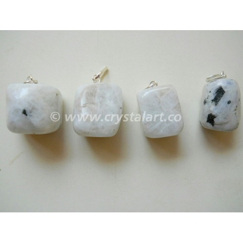 White Raimbow Moonstone Tumbled Stone Pendants