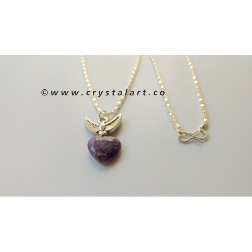 Amethyst Heart shape Silver Brass Soaring Bird Necklace Pendant