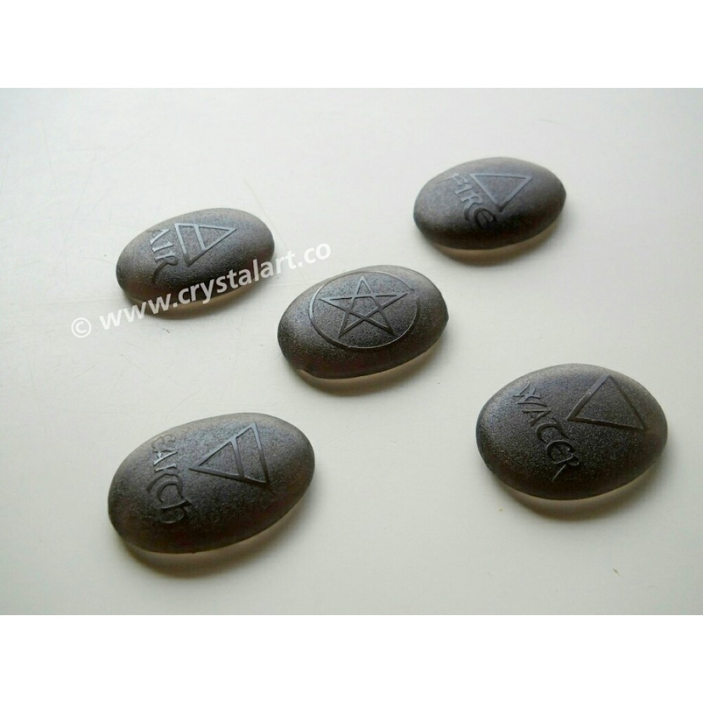 Black Obsidian 4 Element Emboss Cabochon Set Air Water Fire Earth