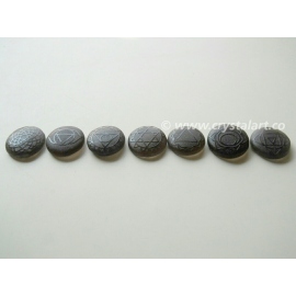 Black Obsidian Seven Chakra Symbol Emboss Cabochon Set