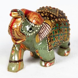 Green Aventurine Decorated Carved Elephant