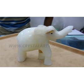 White Agate Carved Elephant