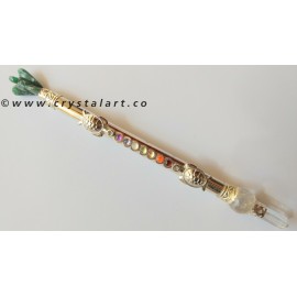 Crystal Quartz Brass Metal with Green Aventurine Angel Chakra Healing Stick