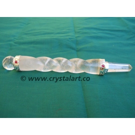 Crystal Quartz Twisted Spiral Healing Faceted Wand
