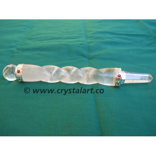 Crystal Quartz Twisted Spiral Healing Faceted Wand