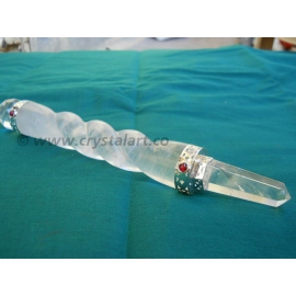 Crystal Quartz Twisted Spiral Healing Faceted Wand