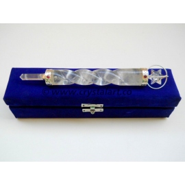 Crystal Quartz Spinning Merkaba Twisted Healing Sticks with velvet case