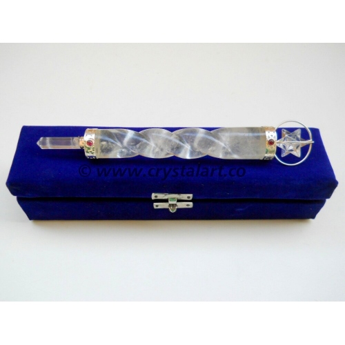 Crystal Quartz Spinning Merkaba Twisted Healing Sticks with velvet case