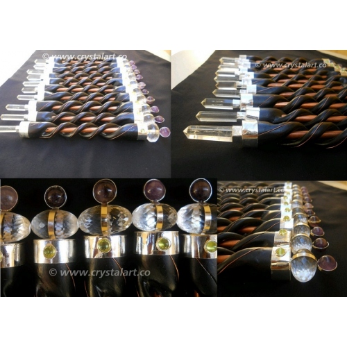 Crystal Faceted Lingam Twisted wooden healing wand