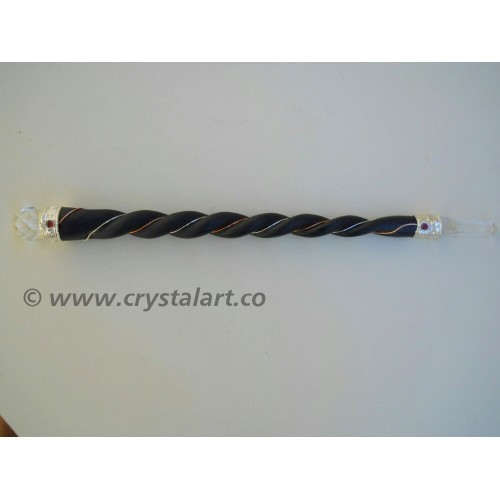 Twisted Spiral Faceted Crystal Rose Wood Wand