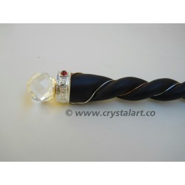 Twisted Spiral Faceted Crystal Rose Wood Wand