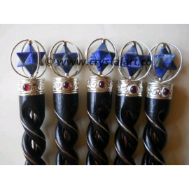 Lapis Lazuli Spinning Merkaba Star Spiral Wooden Healing Wand