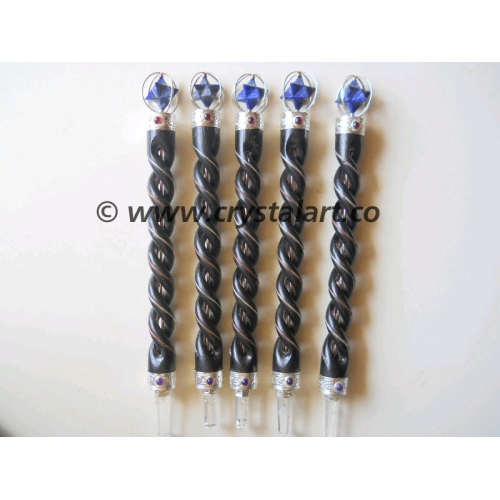Lapis Lazuli Spinning Merkaba Star Spiral Wooden Healing Wand