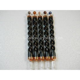 Crystal Faceted Lingam Twisted wooden healing wand in Copper