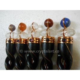 Crystal Faceted Lingam Twisted wooden healing wand in Copper