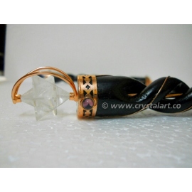 Crystal Quartz Spinning Merkaba Star Spiral Wooden Healing Wand in Copper