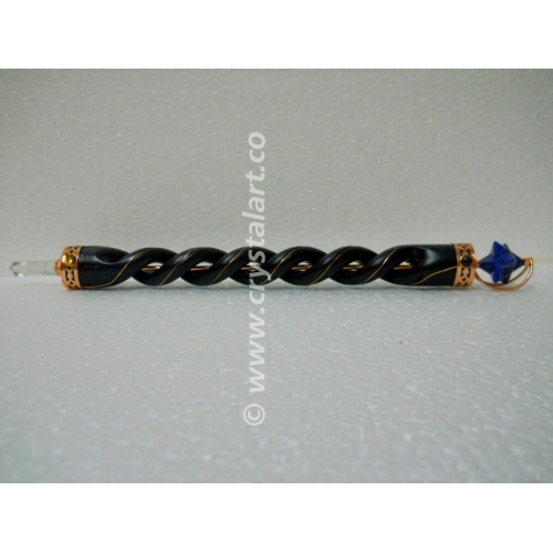 Lapis Lazuli Spinning Merkaba Star Spiral Wooden Healing Wand in Copper