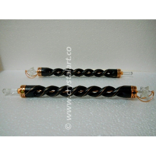 Crystal Quartz Spinning Merkaba Star Spiral Wooden Healing Wand in Copper