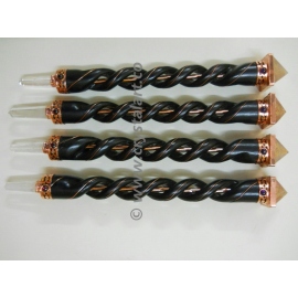 Crystal Quartz Engraved Pyramid Spiral Wooden Healing Wand In Copper