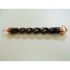 Crystal Quartz Engraved Pyramid Spiral Chakra Wooden Healing Wand In Copper