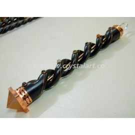 Crystal Quartz Engraved Pyramid Spiral Chakra Wooden Healing Wand In Copper