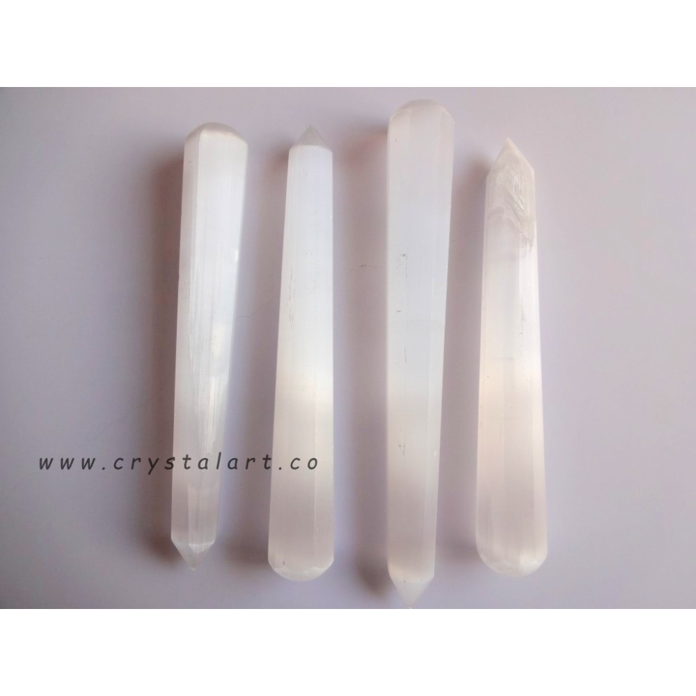 Selenite Faceted Massage Wands Slop Surface