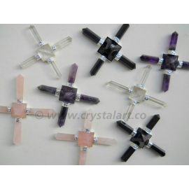 Mix Agate Stone Crystal Amethyst Rose Four Point Pyramid Generator