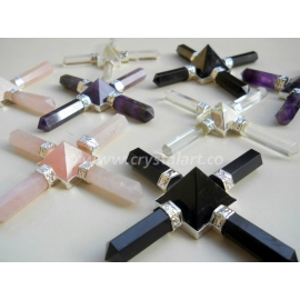 Mix Agate Stone Crystal Amethyst Rose Four Point Pyramid Generator
