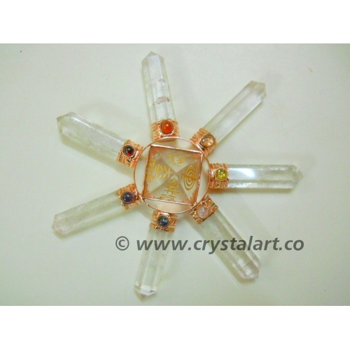 Crystal Quartz Reiki Engraved Pyramid With 7 Point Chakra Energy Generator Tools In Copper