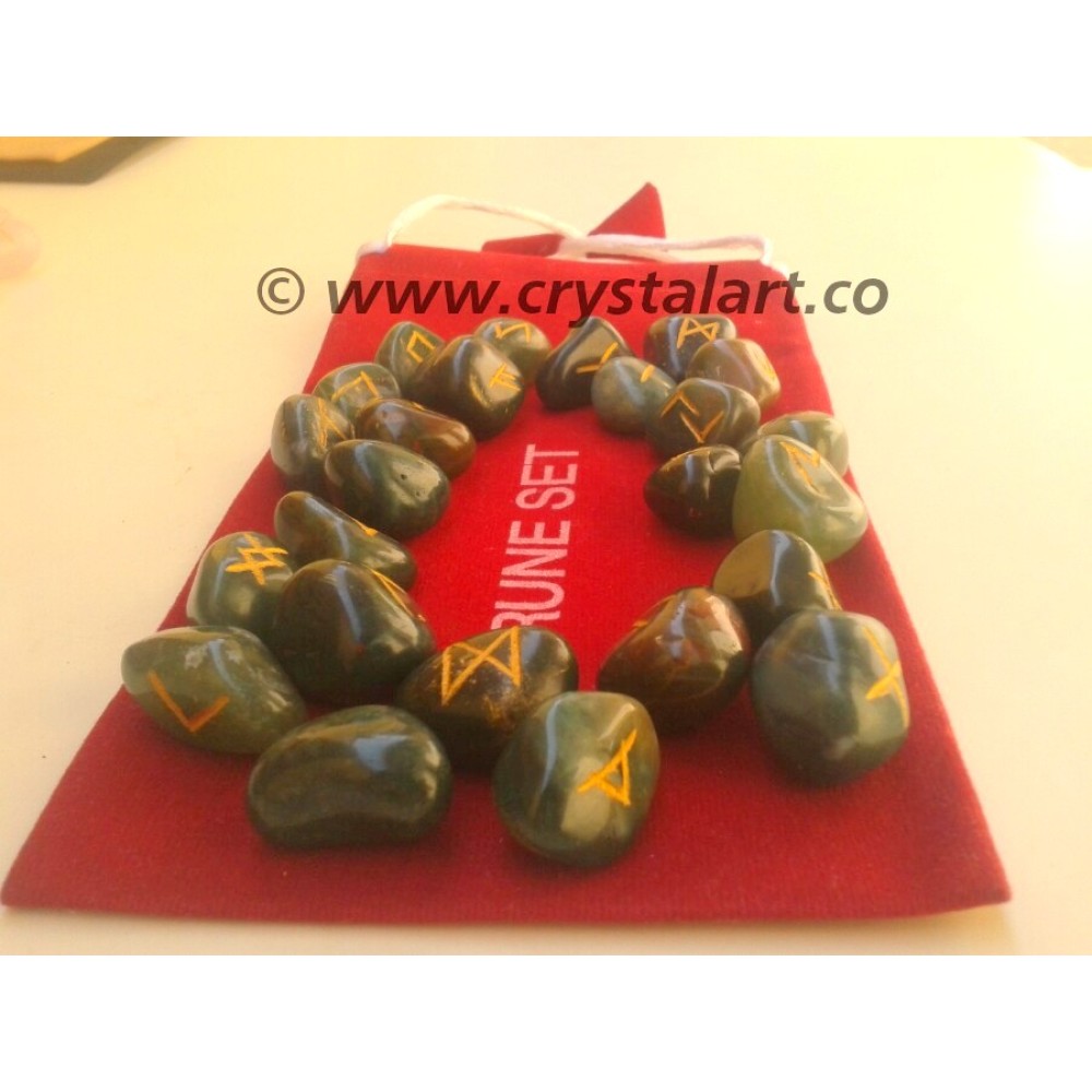 Blood Stone Agate Rune set With Pouch  