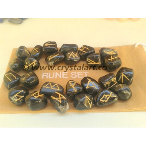 Black Tourmaline Rune Set With Pouch 