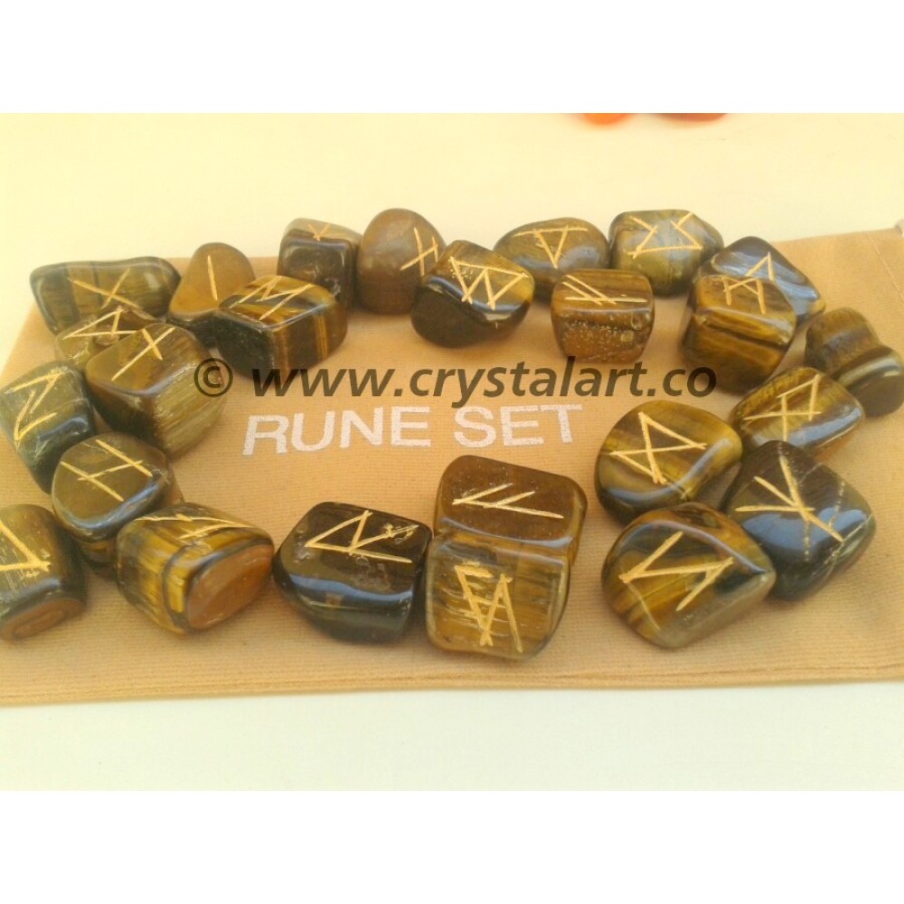 Tiger Eye Rune Set With Pouch