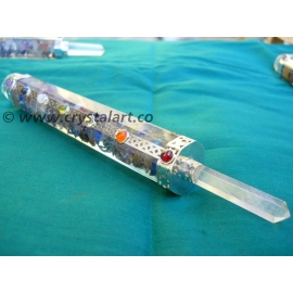 Gemstone 7 Chakra Faceted Ball Orgone Healing Stick
