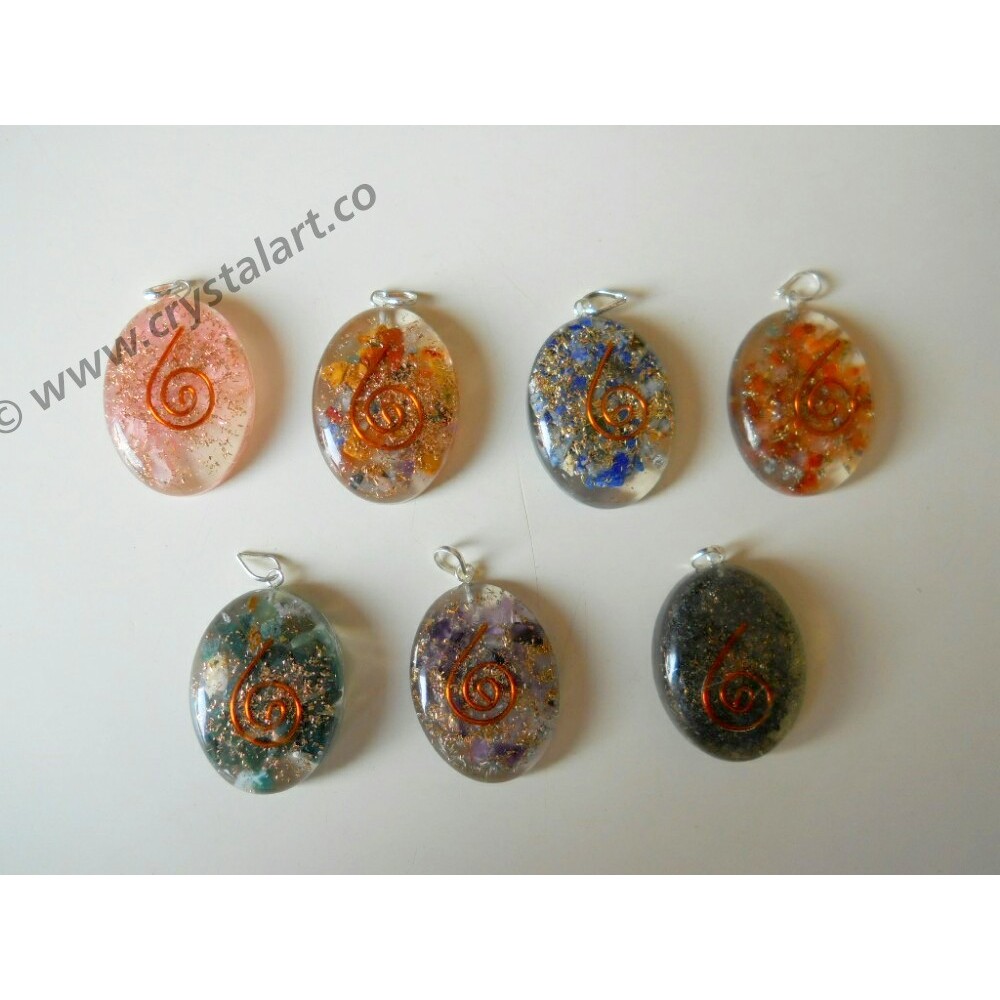 Mix Gemstone Reiki Symbol Orgone Cabochon Pendants