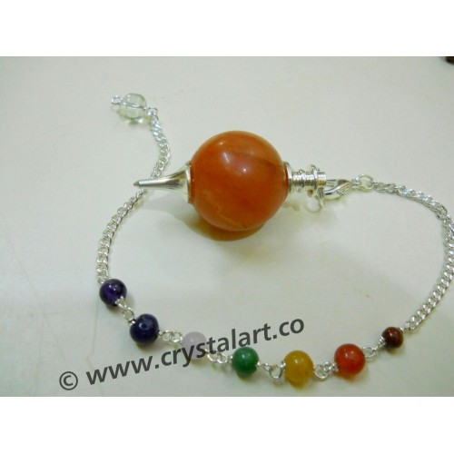 Red Carnelian Ball Pendulum With Chakra Chain