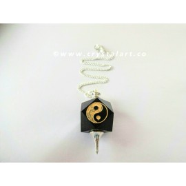 Black Agate Engraved Yin Yang Hexagone Pendulum