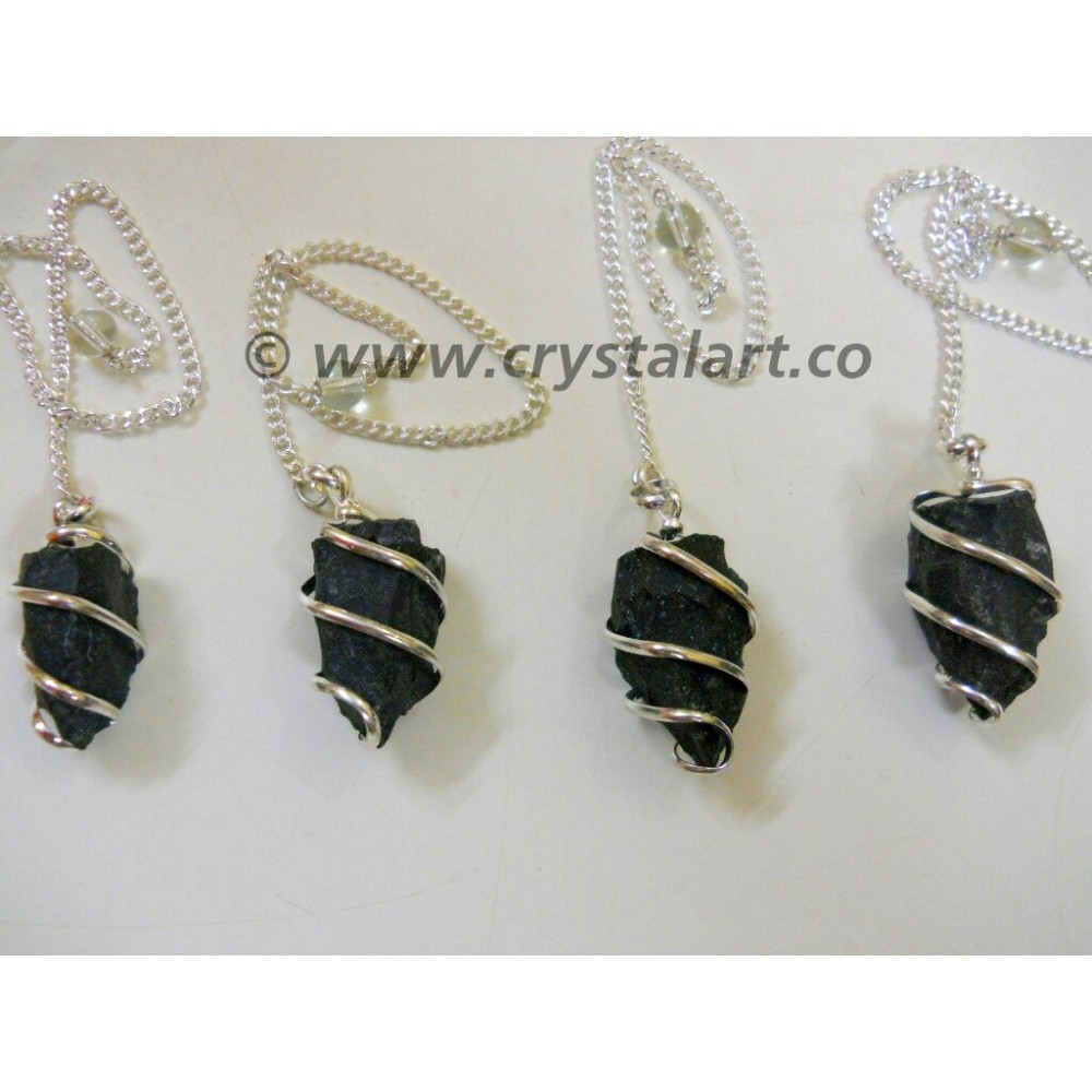 Black Agate Wire Wrapped Natural Pendulum