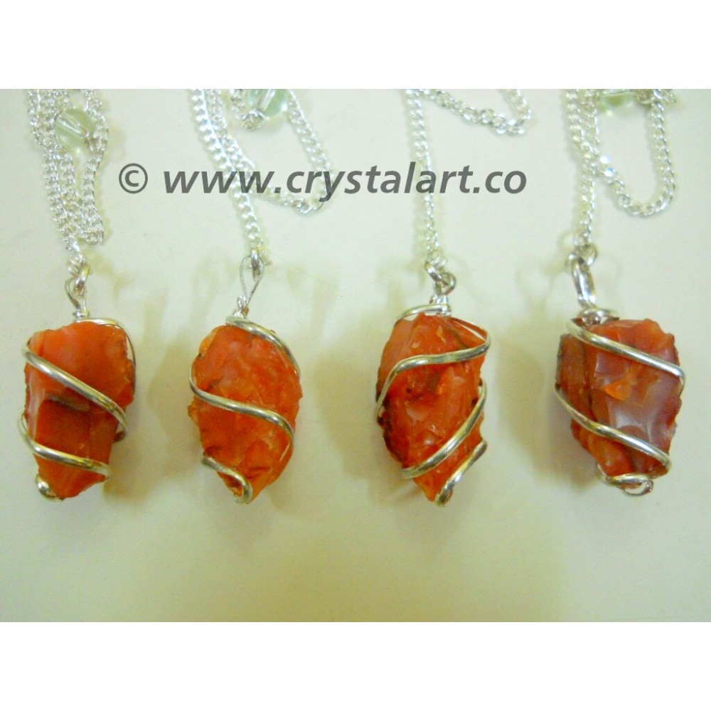 Red Carnelian Wire Wrapped Natural Pendulum