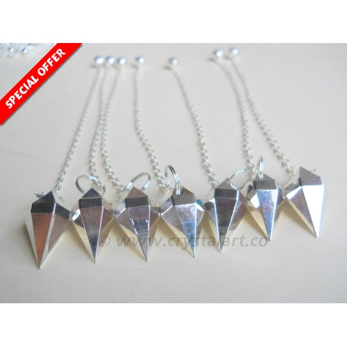 Silver Faceted Double Terminated Points Metal Pendulum 