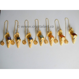 Golden OM Cage Pendulum With Chakra Cones