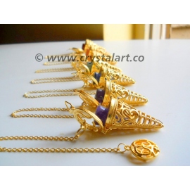 Golden OM Cage Pendulum With Chakra Cones