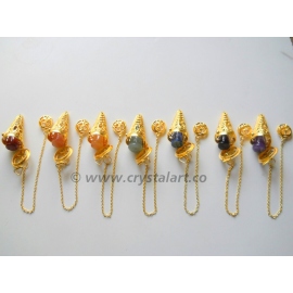 Golden OM Cage Pendulum With Chakra Cones